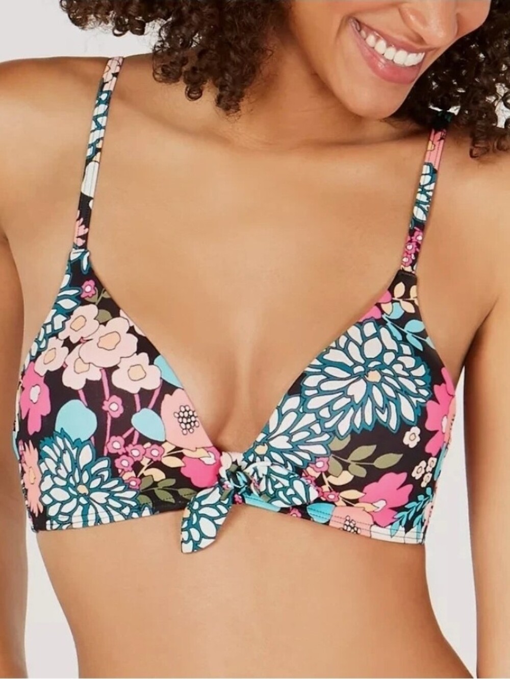 Sundazed Bright Floral Lindsay Bow Bikini Swimsuit 36C Top And Medium Bottom